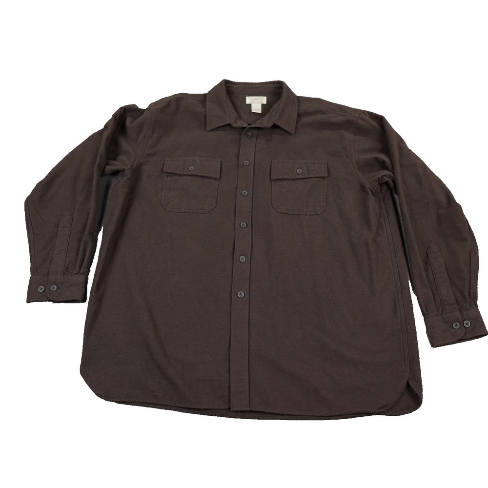 LL Bean Mens XXL Chamois Cloth Shirt Brown Flannel Workwear Overshirt Heritage